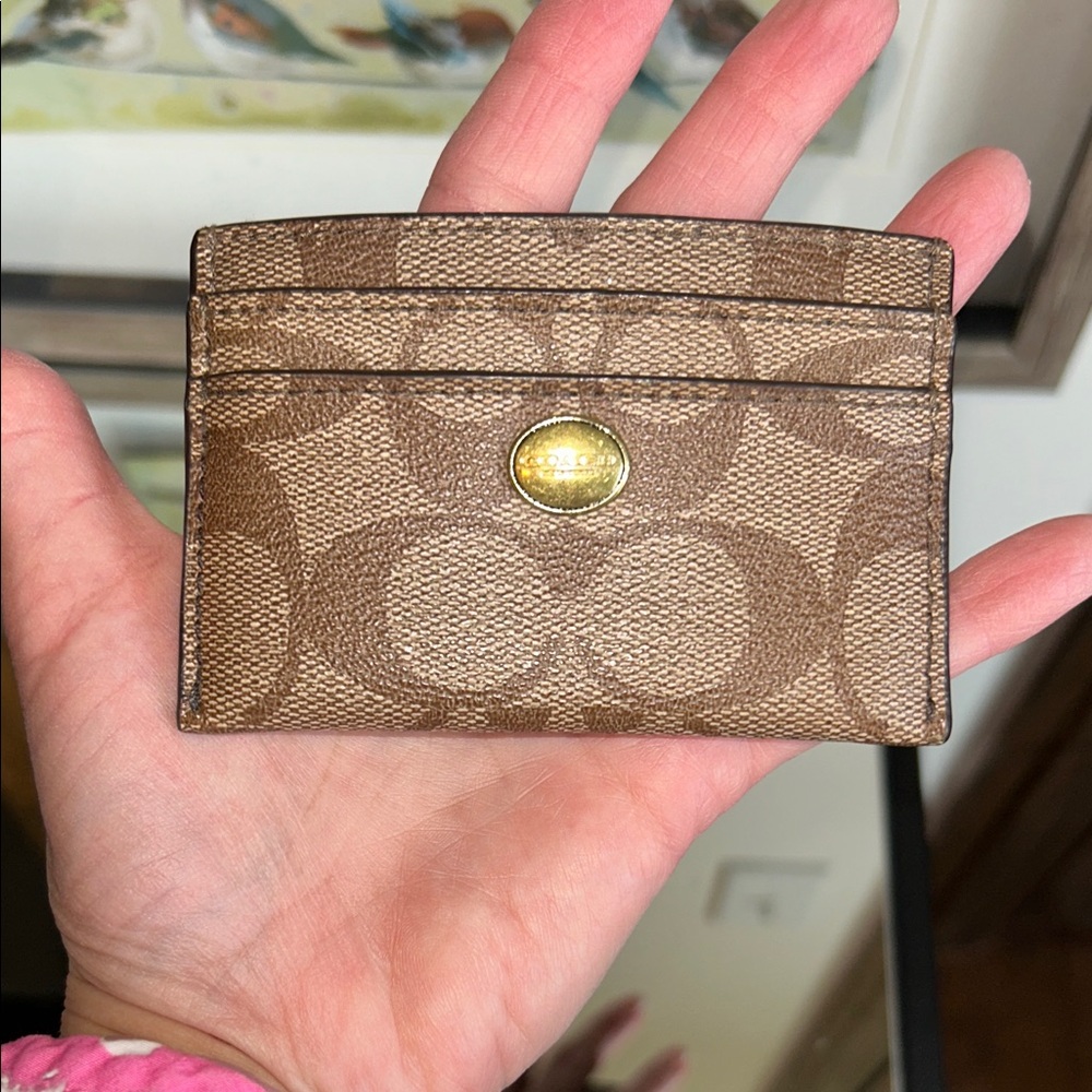 Coach Tan and Brown Card Holder with Gold Accent - Picture 8 of 9